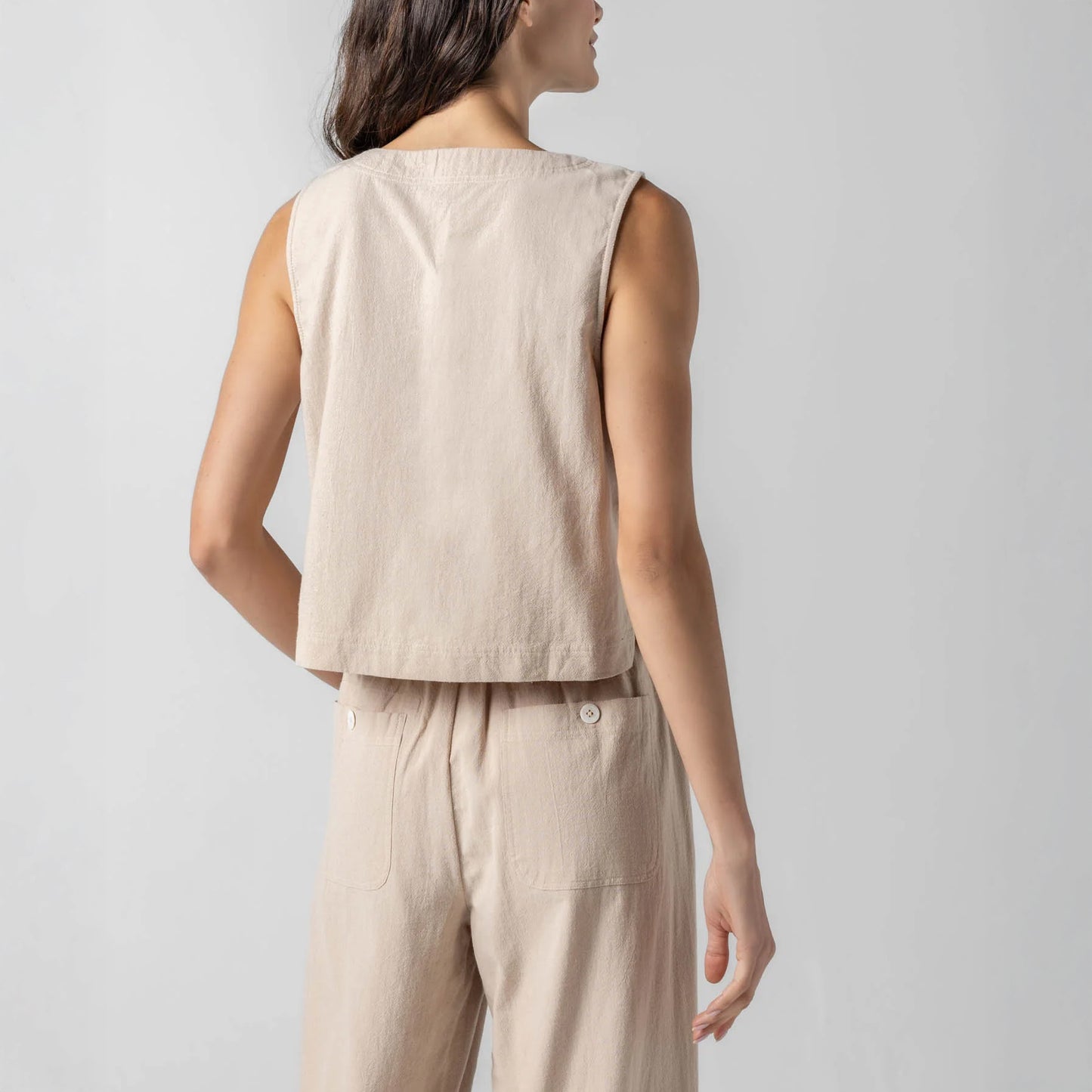 Cross Front Sleeveless Top in Flax