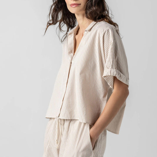 Boxy Button Down in Flax Stripe
