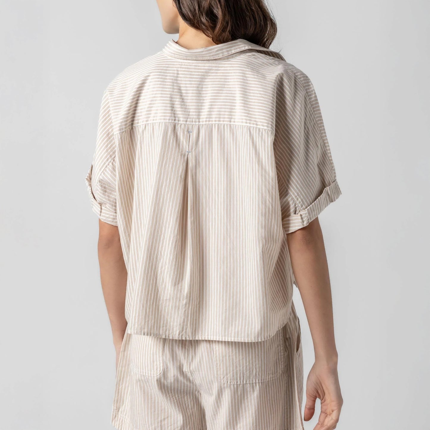 Boxy Button Down in Flax Stripe