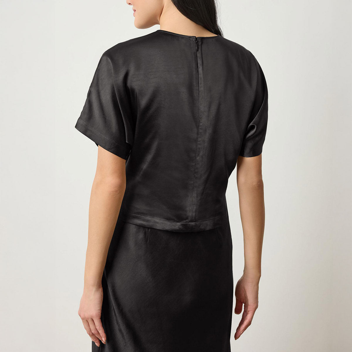 Satin Dolman Short Sleeve Top in Black
