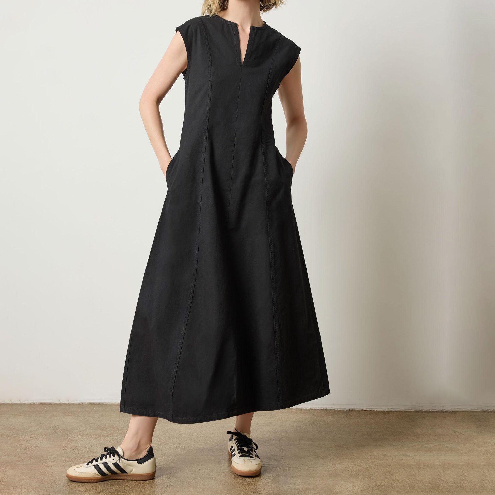 Twill Maxi Dress in Black