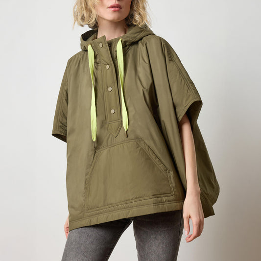 Hooded Nylon Poncho in Evergreen