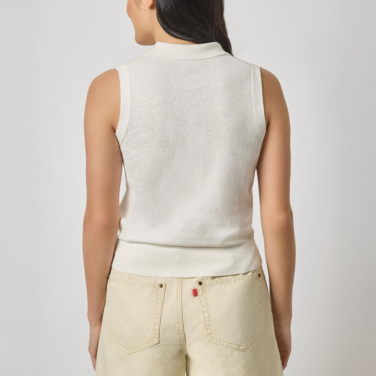 Polo Sweater in White Linen