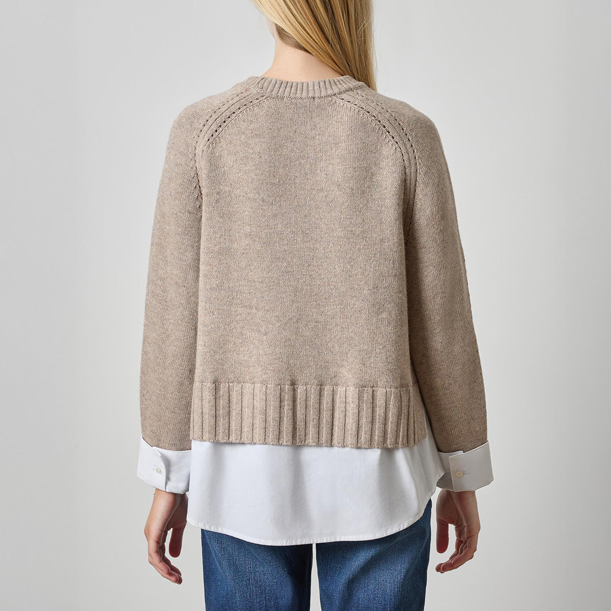 Mixed Media Crewneck Sweater in Birch