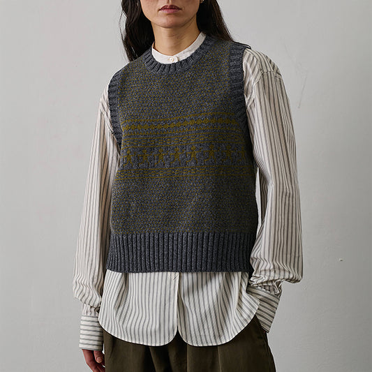 Namaste J Knit Vest in Grey/Olive