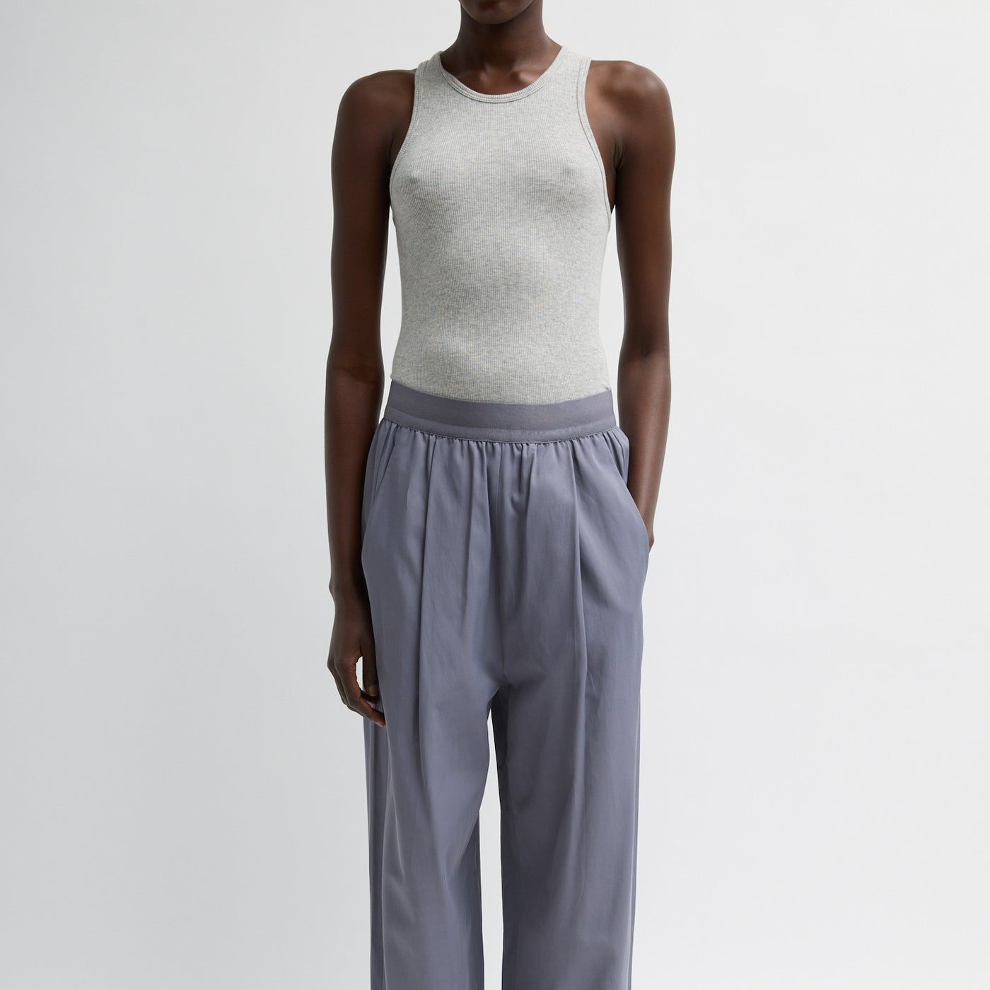 Circular Fine Rib Tank in Heather Grey