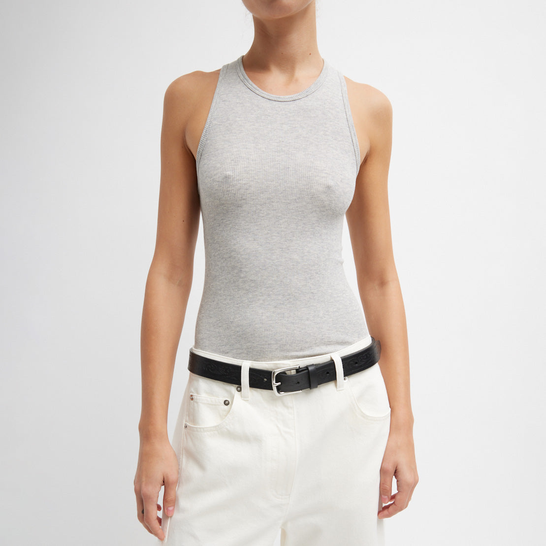 Circular Fine Rib Tank in Heather Grey
