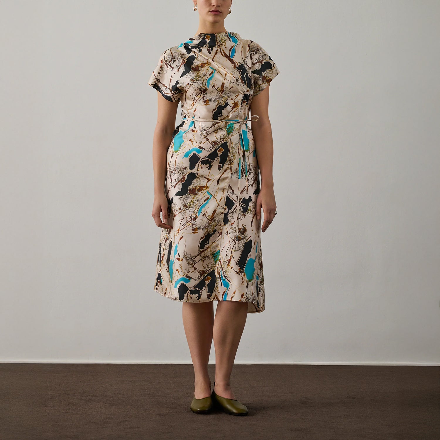 Felicie Dress in Beige & Turquoise