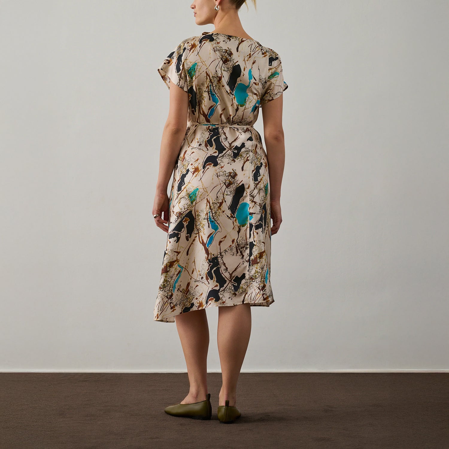 Felicie Dress in Beige & Turquoise
