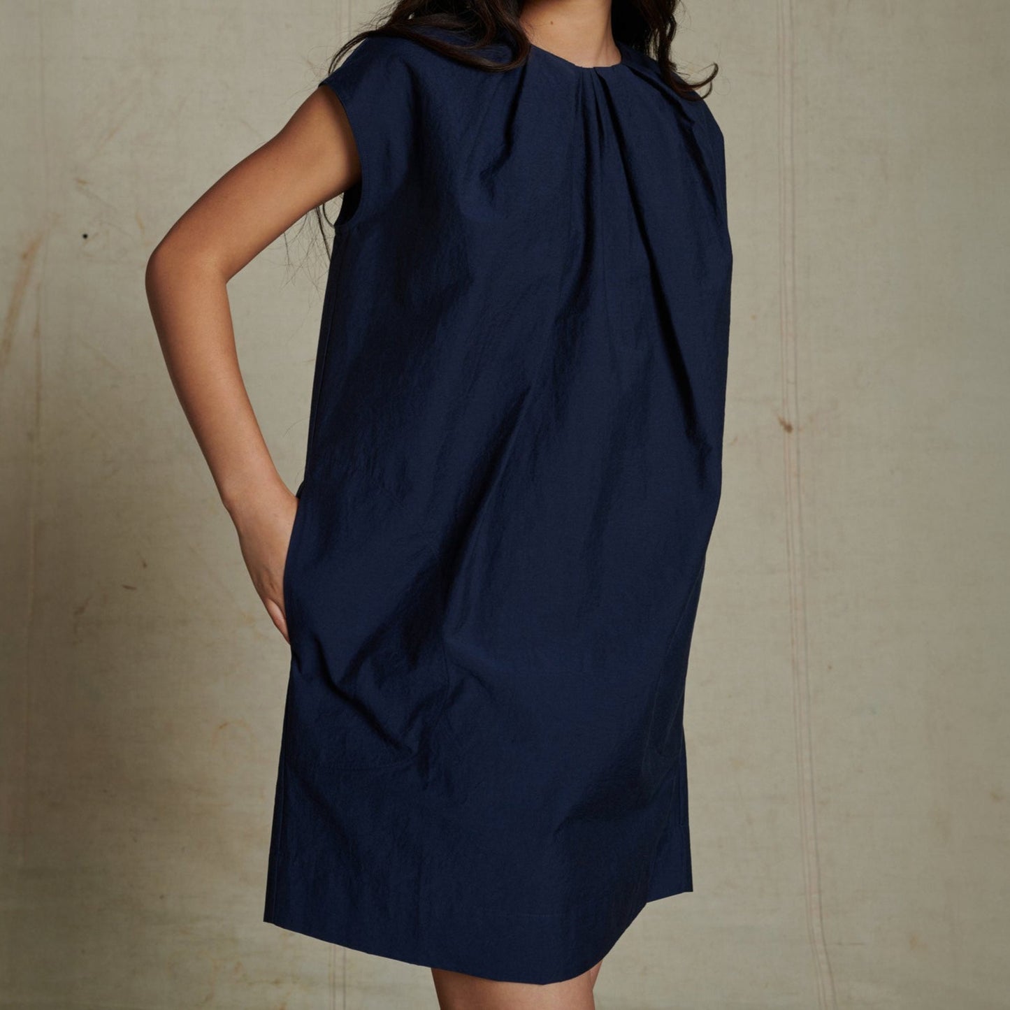 Addy Crinkled Poplin Dress in Blue