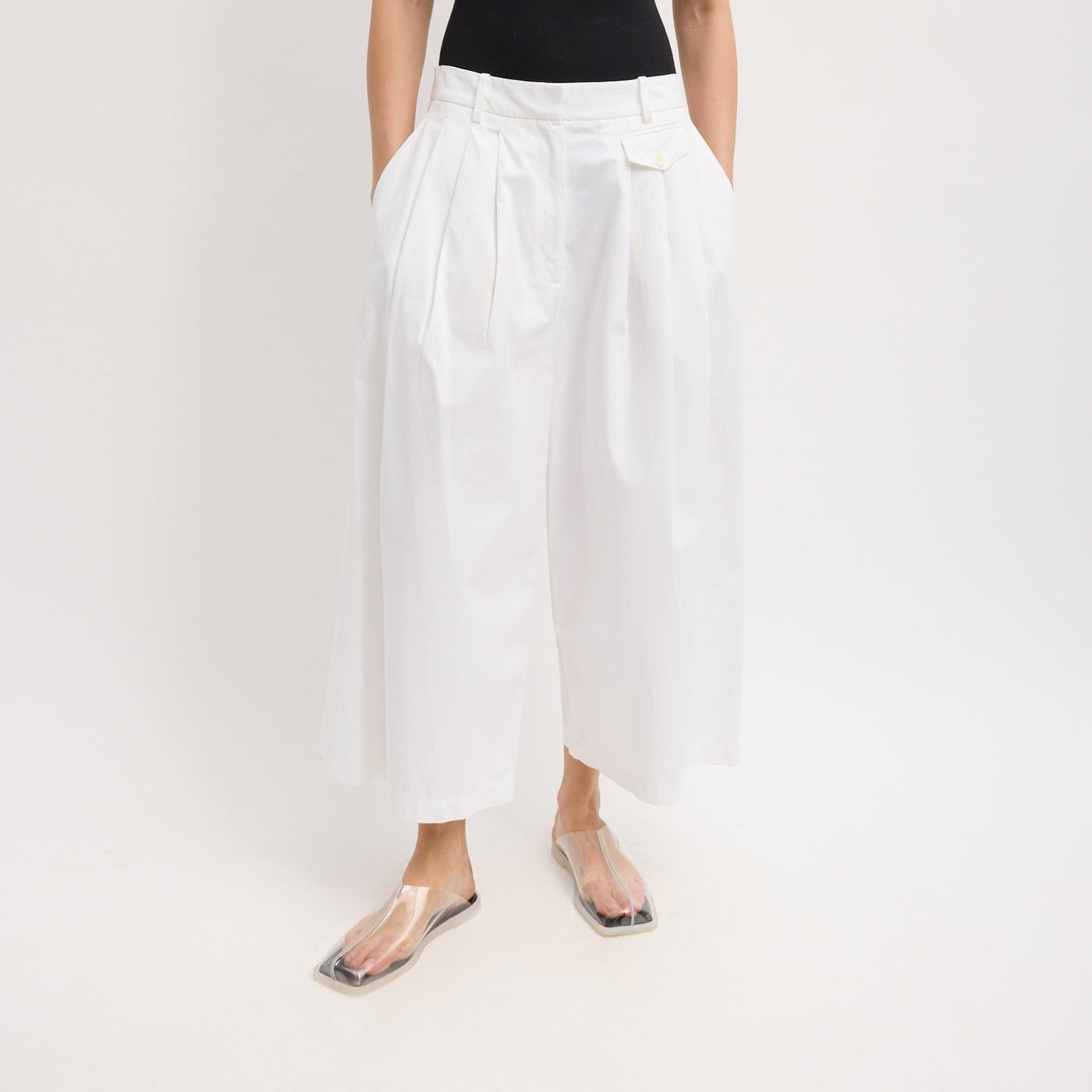 Triple Pleat Twill Pant in Optic White