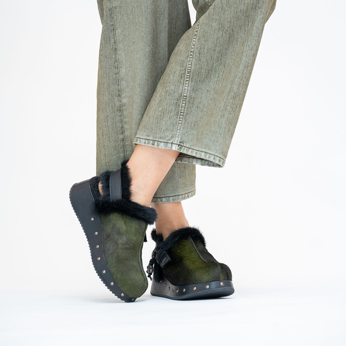 Studded Fur Clog in Pony