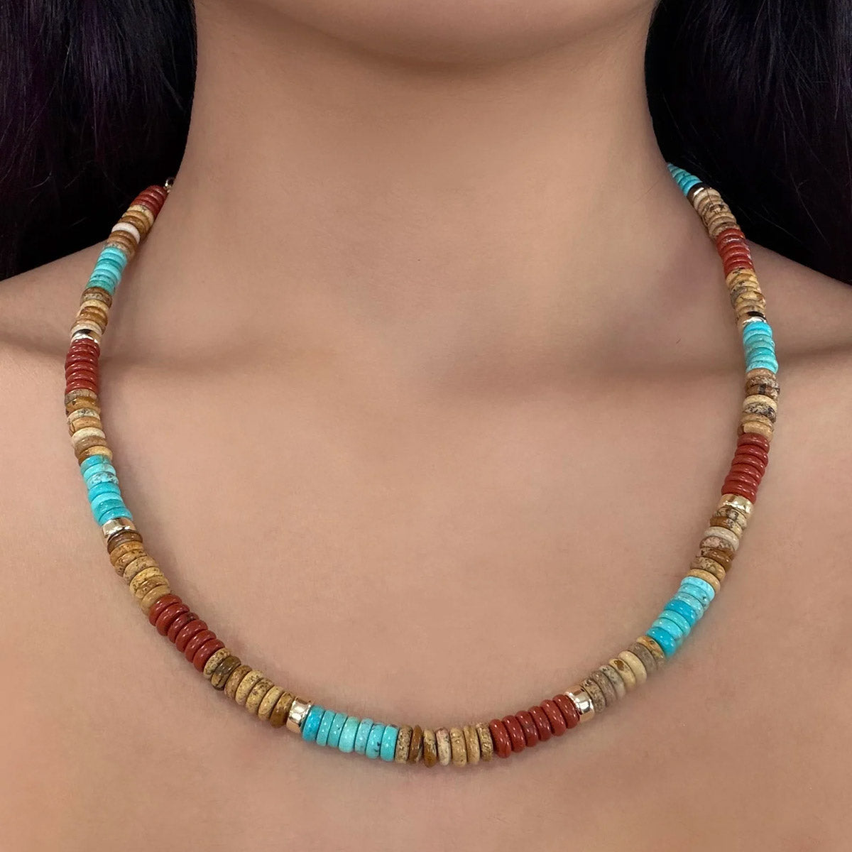 Picture Jasper and Turquoise Beaded Necklace