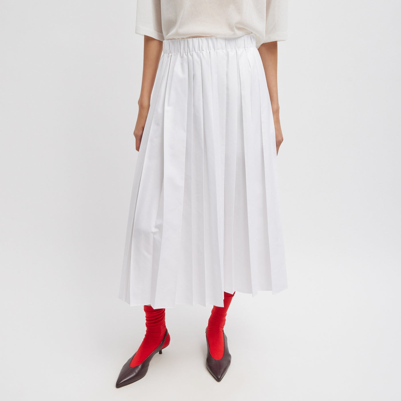 Nylon Pleated Skirt in White