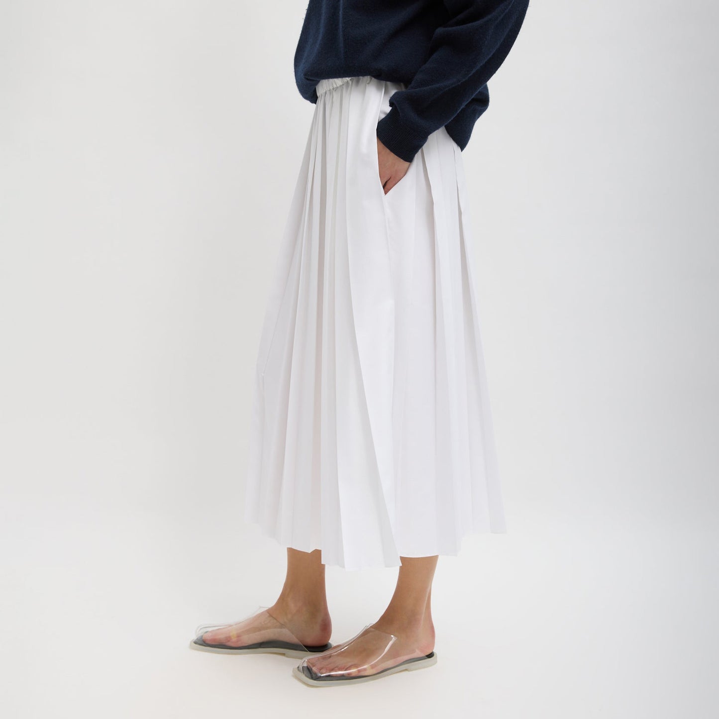 Nylon Pleated Skirt in White