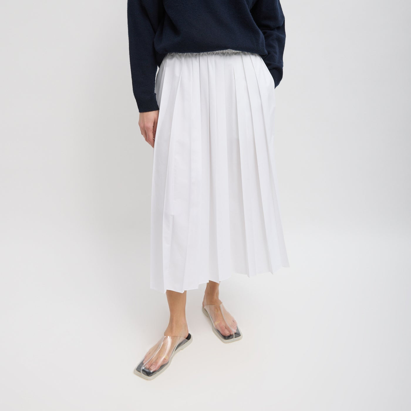 Nylon Pleated Skirt in White