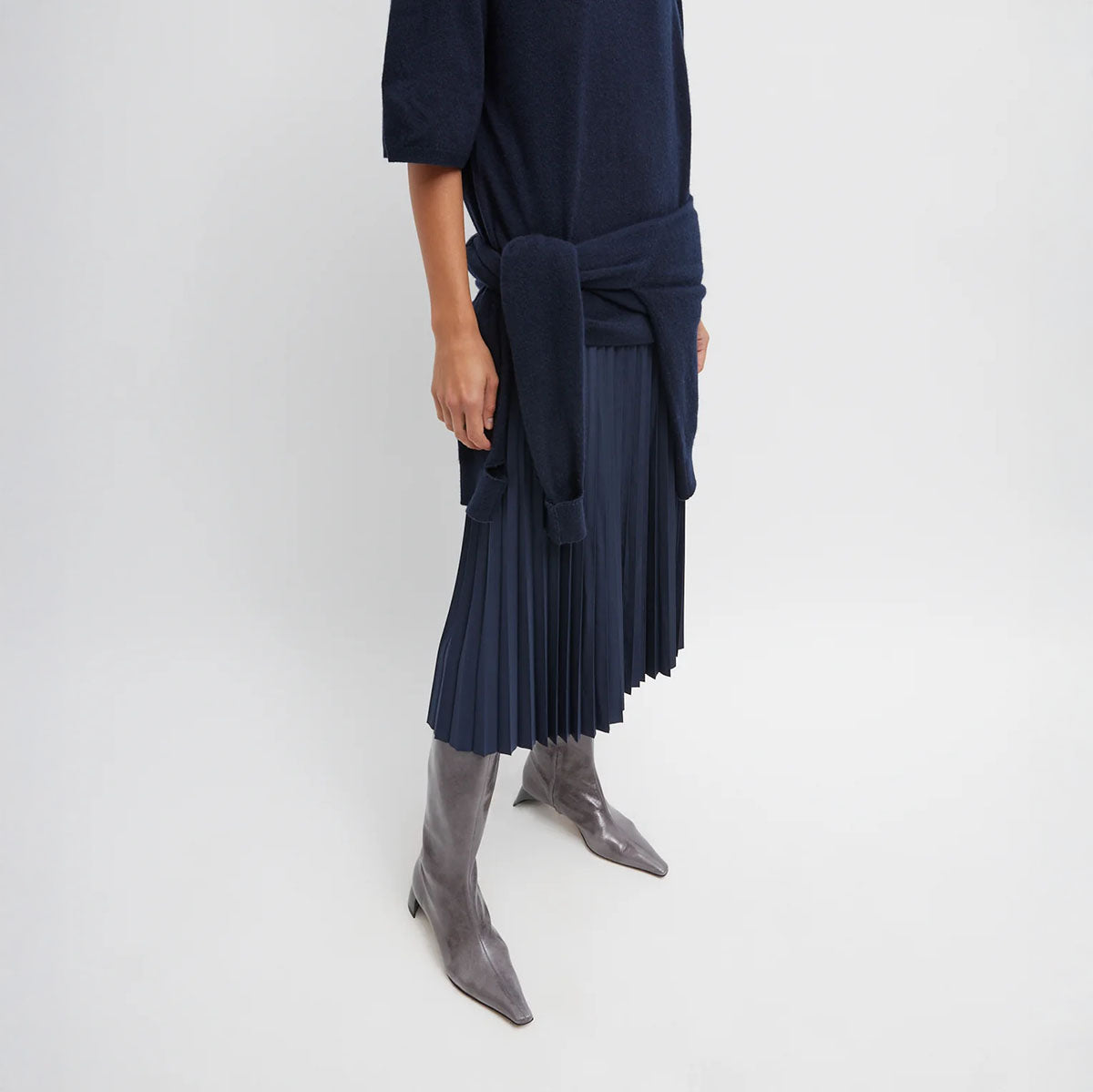 Pleated Sunray Skirt in Navy
