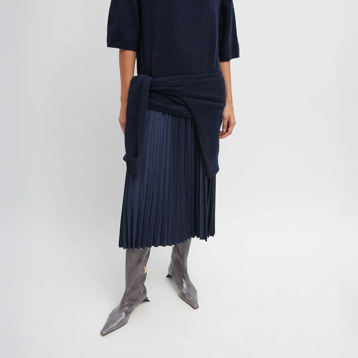 Pleated Sunray Skirt in Navy