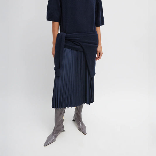 Pleated Sunray Skirt in Navy