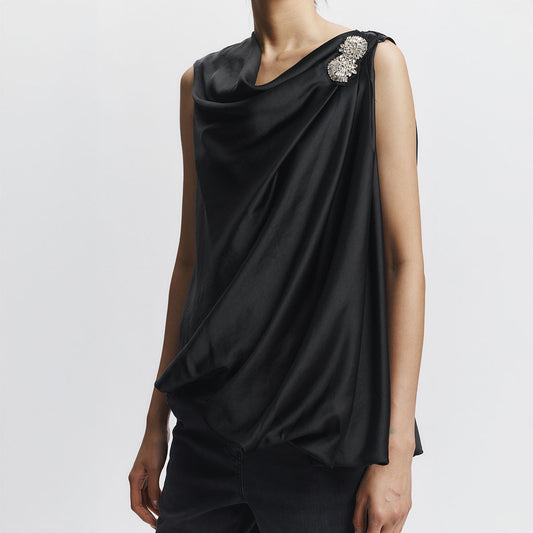 Henrik Draped Blouse in Black