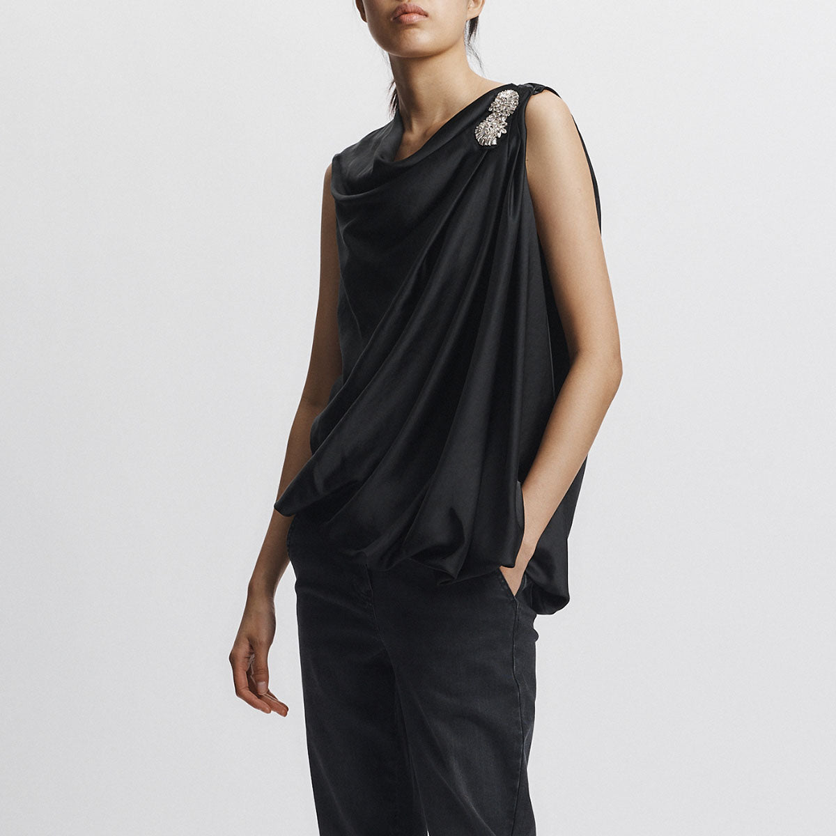 Henrik Draped Blouse in Black