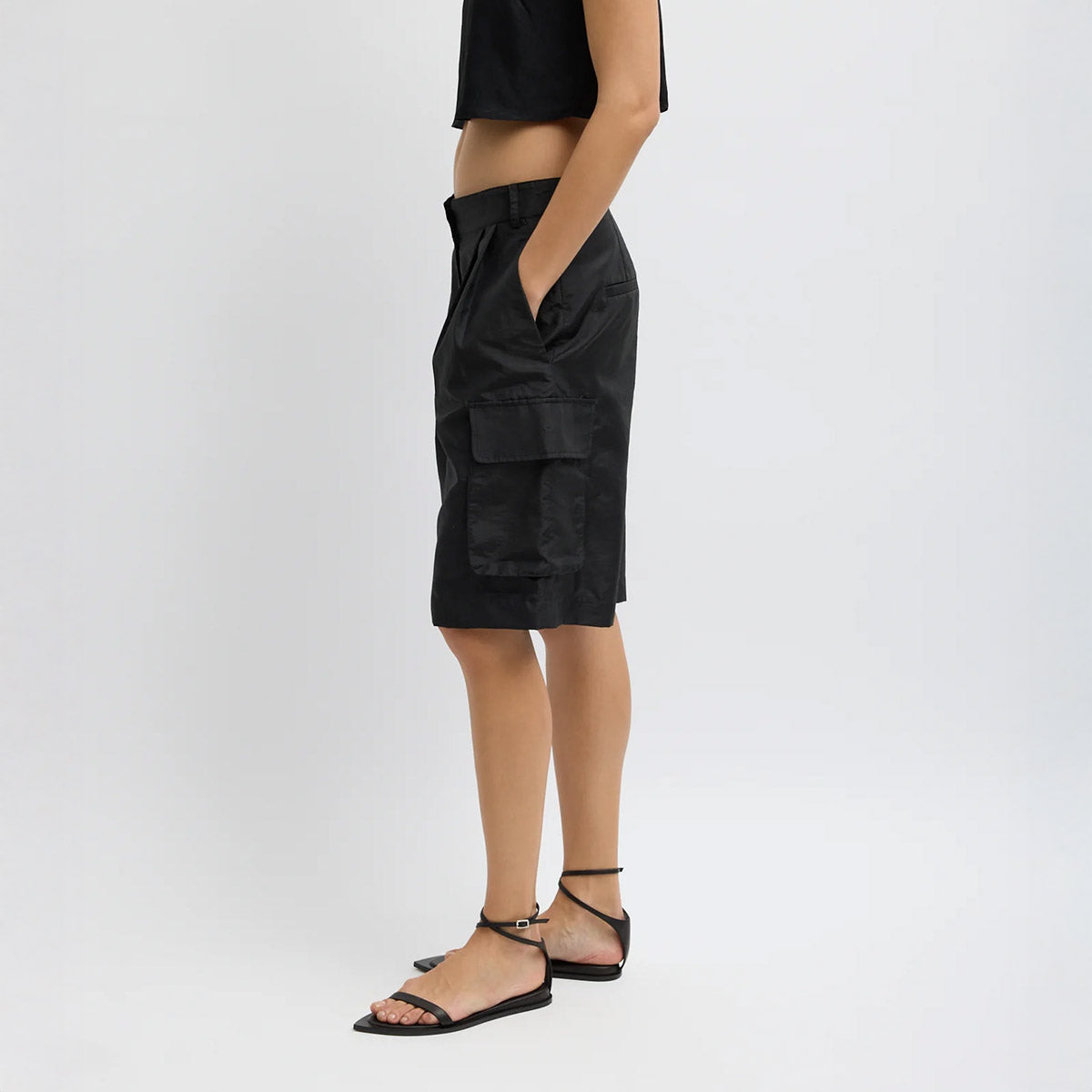 Crispy Nylon Stella Short in Black