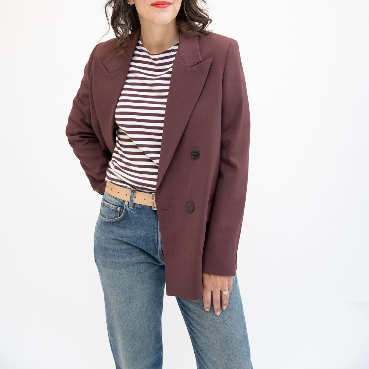 Double Breasted Blazer in Dark Raisin