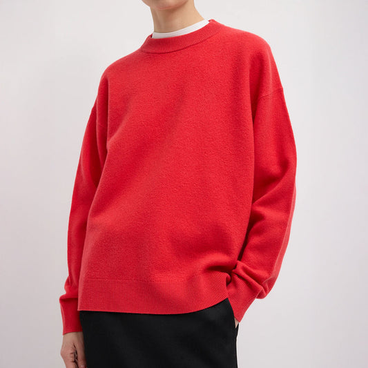 Boiled Wool Pullover in Red