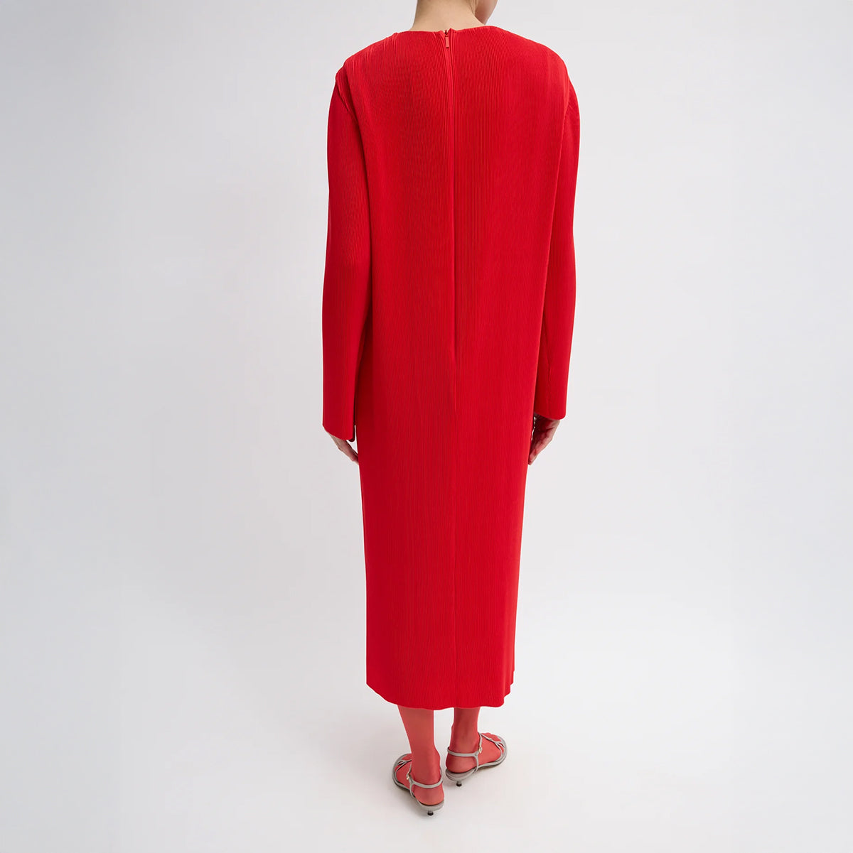 Plisse Midi Dress in Red