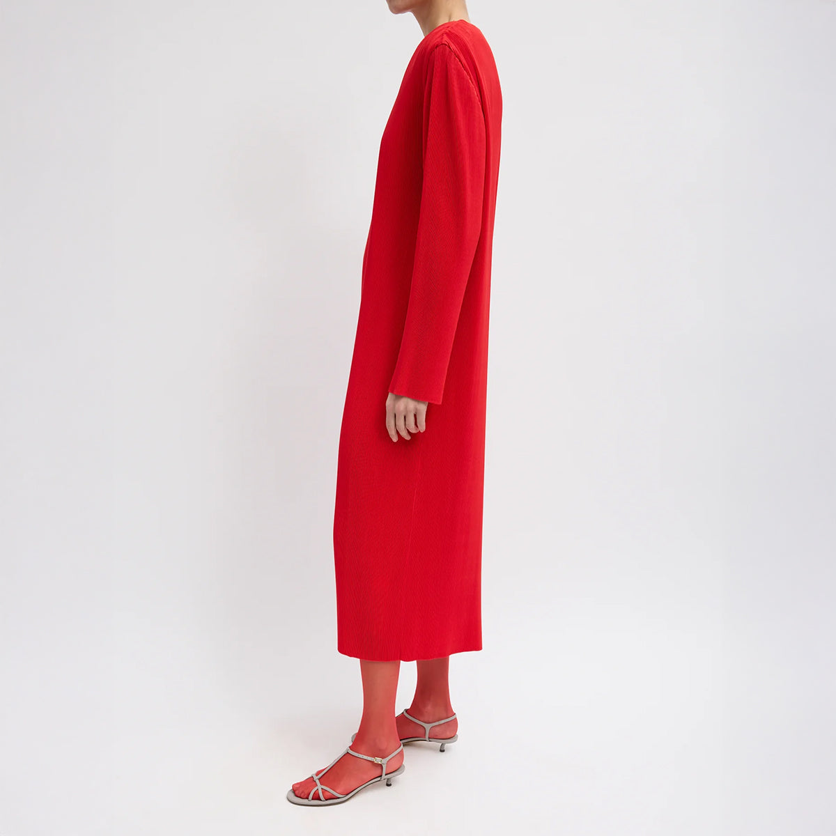 Plisse Midi Dress in Red