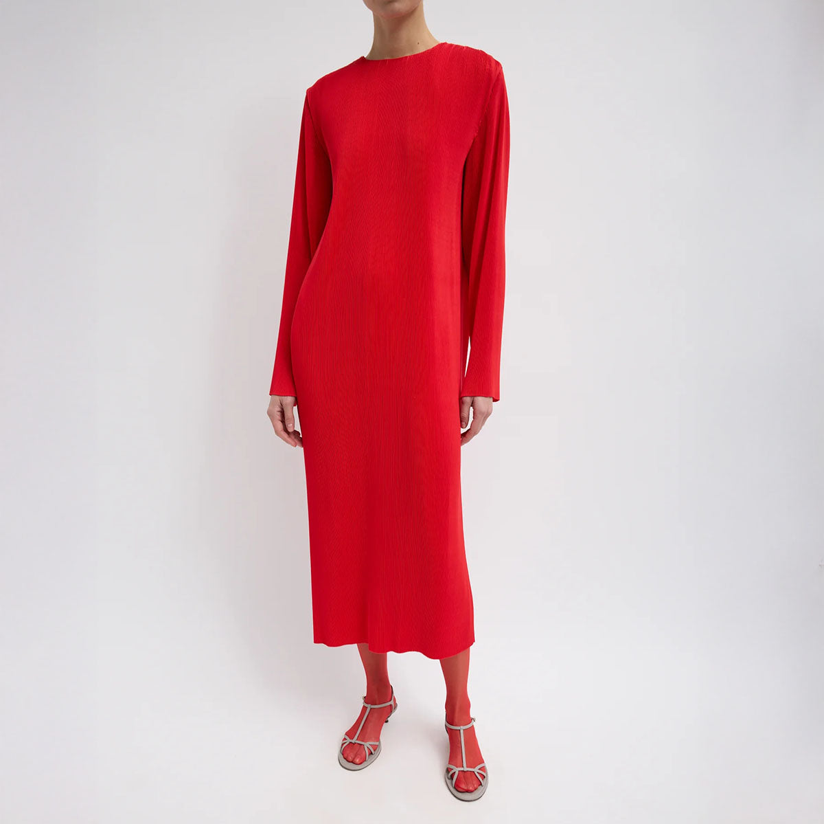 Plisse Midi Dress in Red