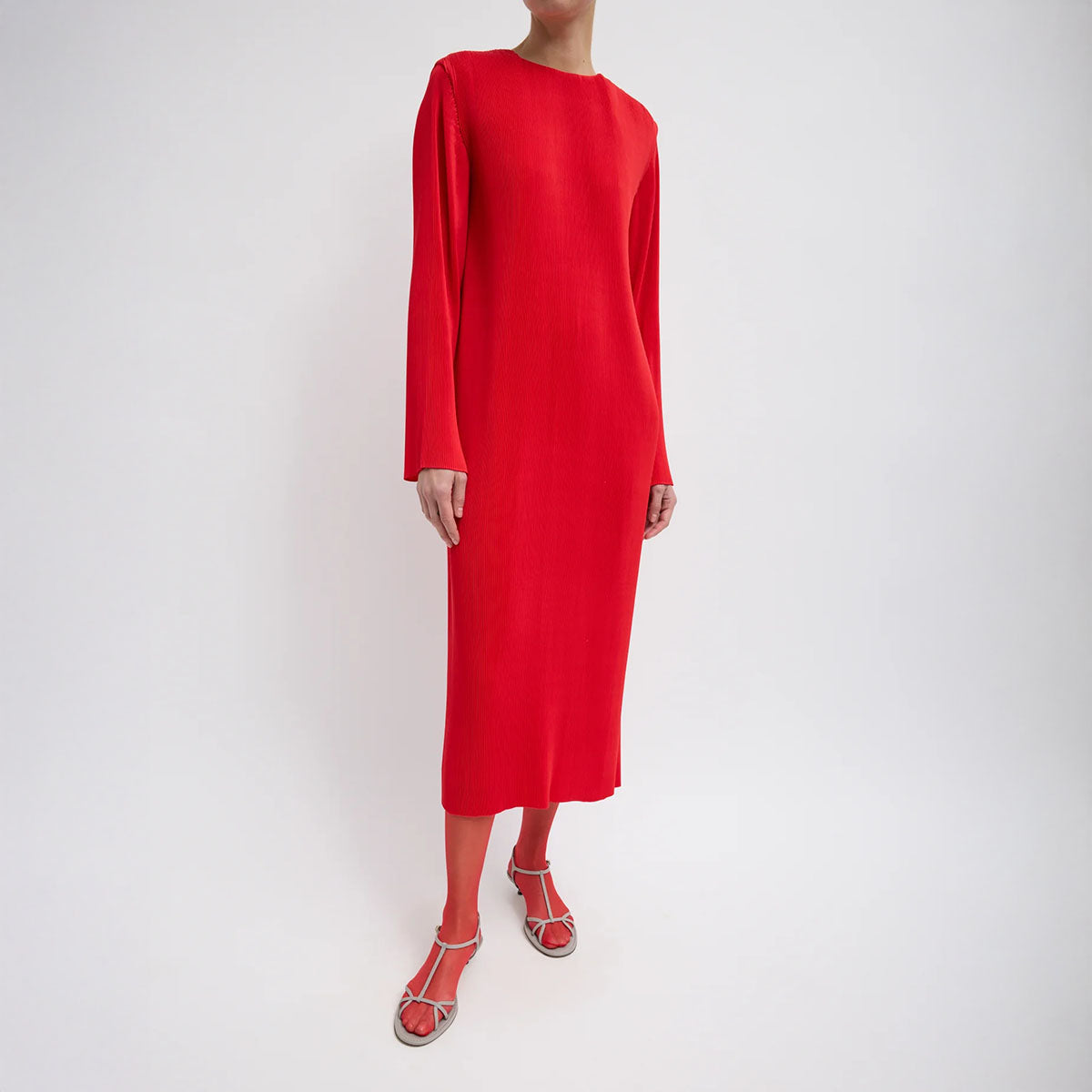 Plisse Midi Dress in Red
