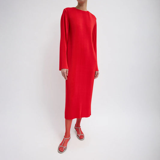 Plisse Midi Dress in Red