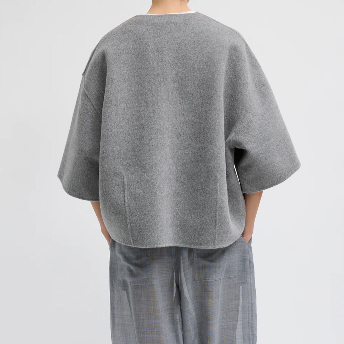 Angora V-Neck Top in Heather Gray