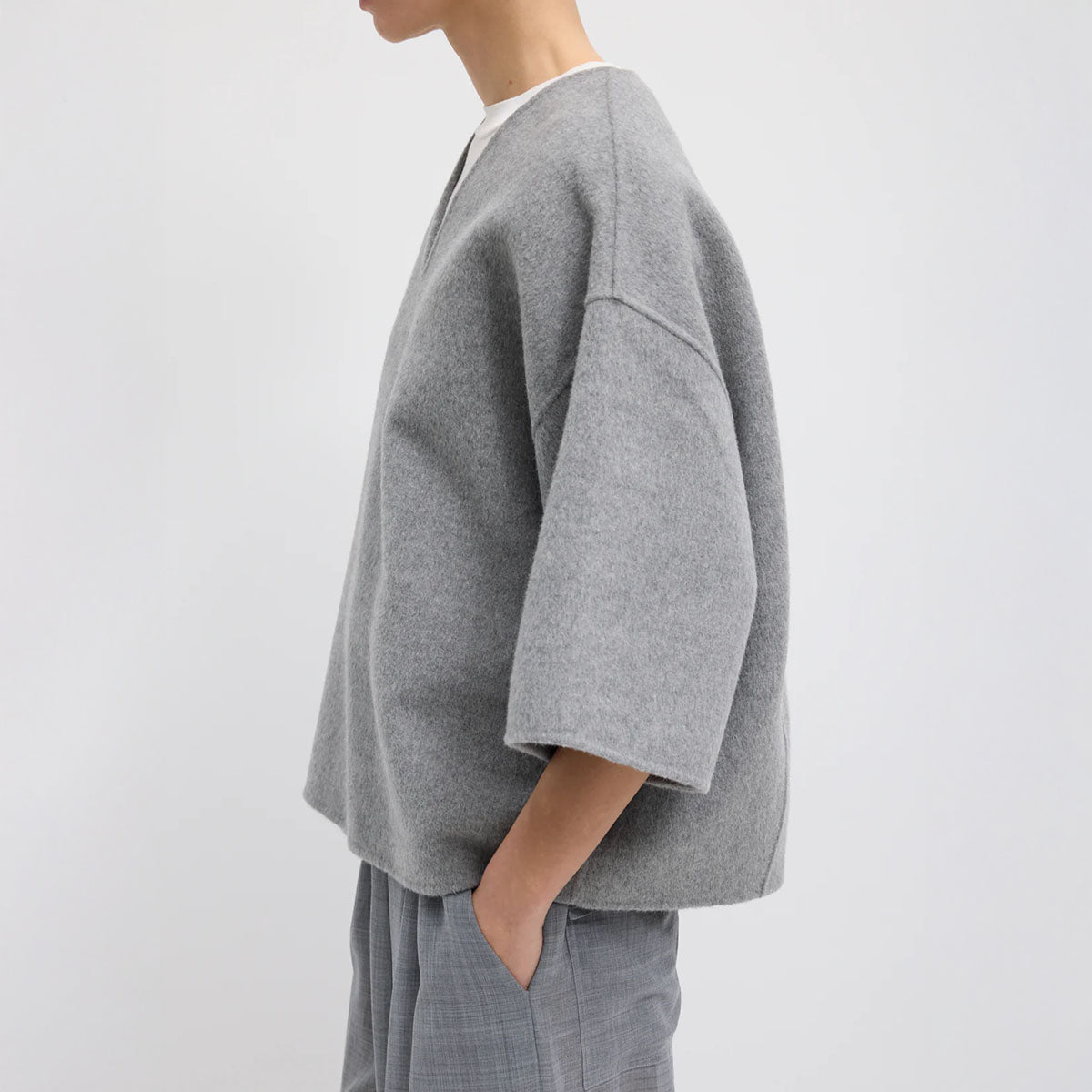 Angora V-Neck Top in Heather Gray