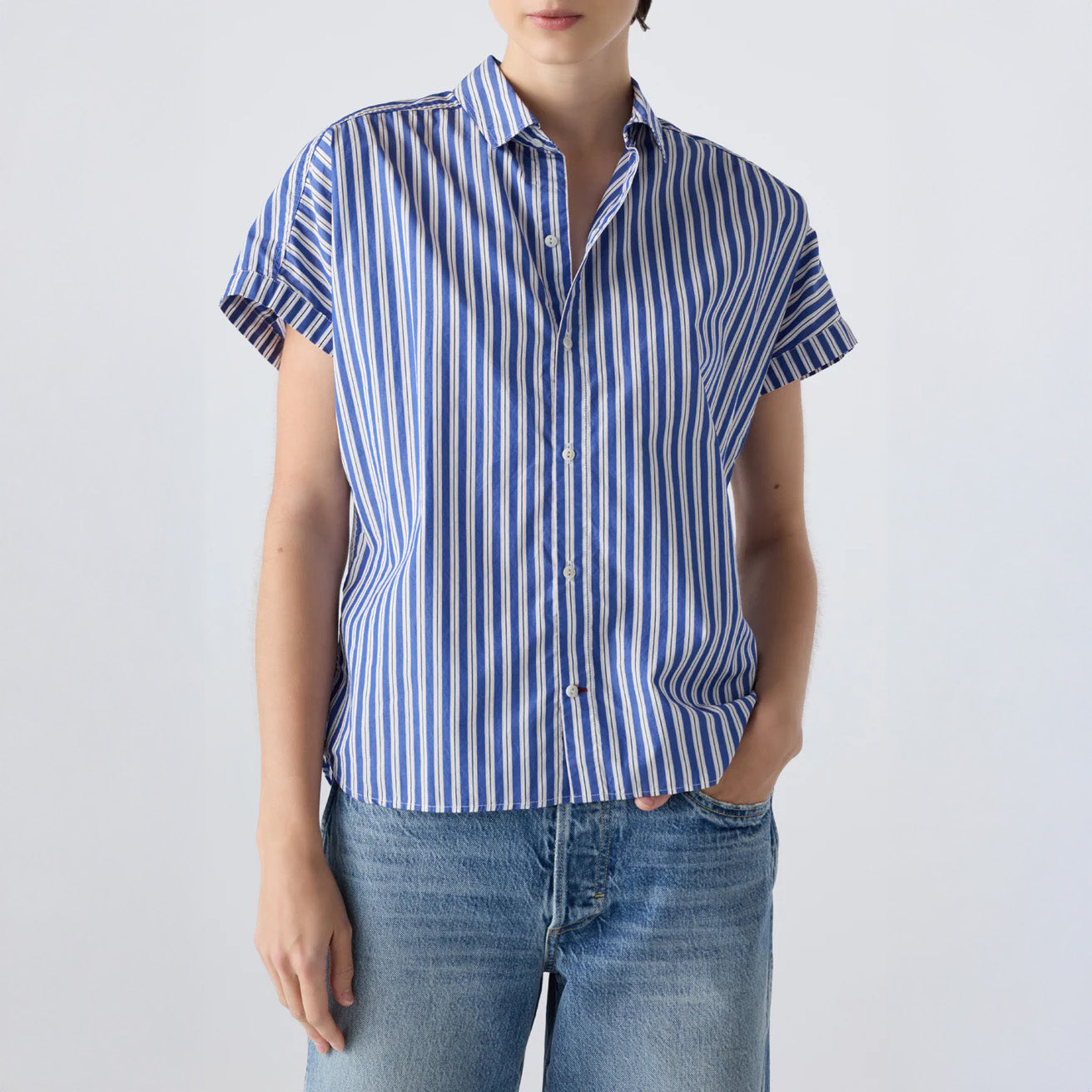 Gael Button Up in Sapphire & White