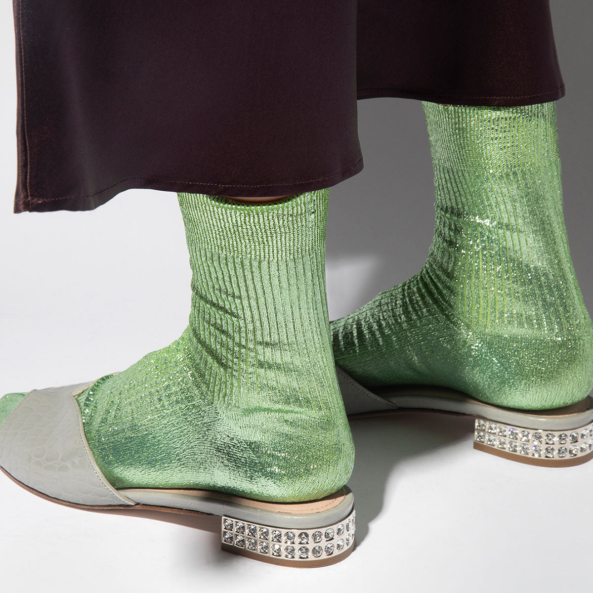 One Ribbed Laminated Sock in Verdino