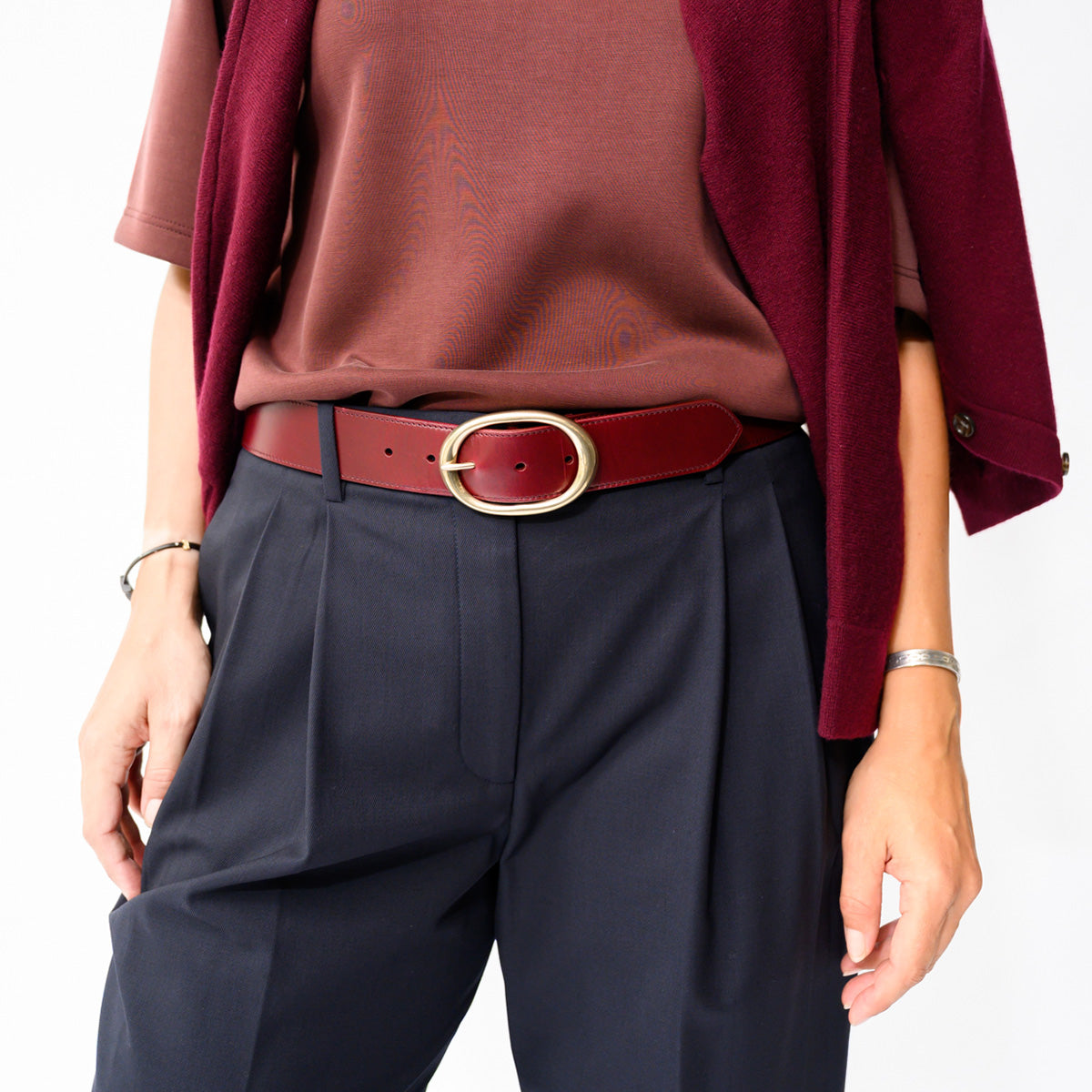 Wide Belt in Burgundy