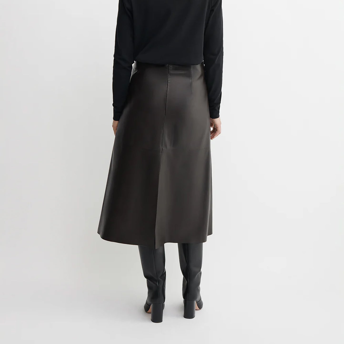 Philipa Leather Skirt in Mud Brown
