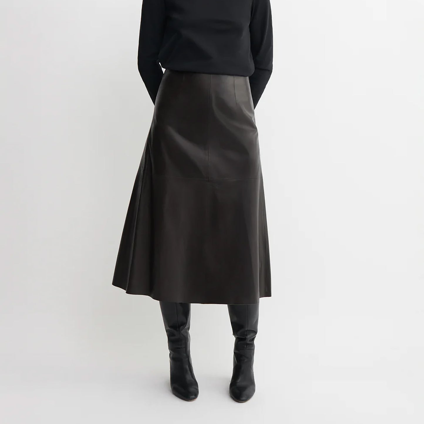 Philipa Leather Skirt in Mud Brown