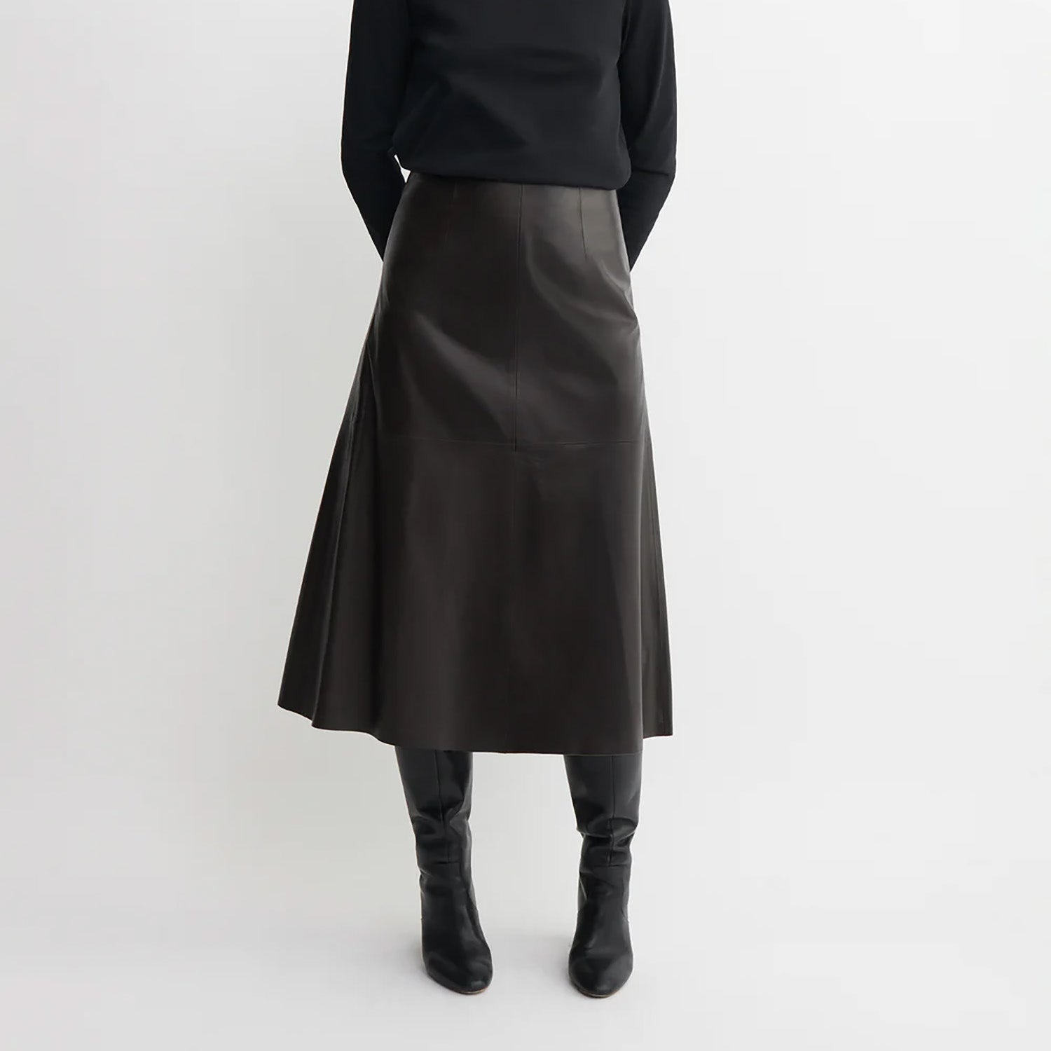 Philipa Leather Skirt in Mud Brown