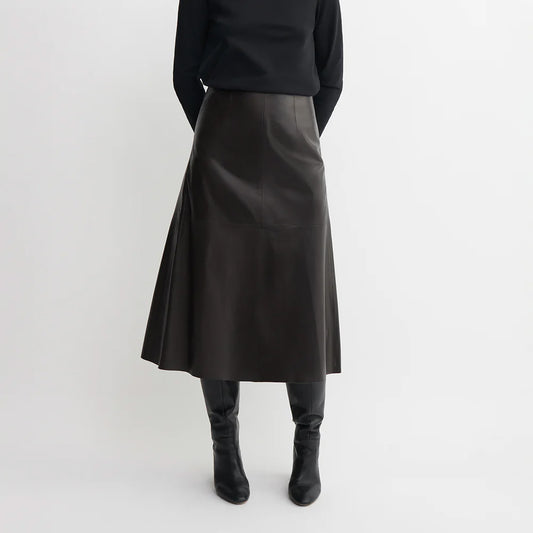 Philipa Leather Skirt in Mud Brown