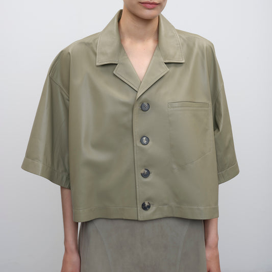 Merle Leather Shirt in Bamboo Green