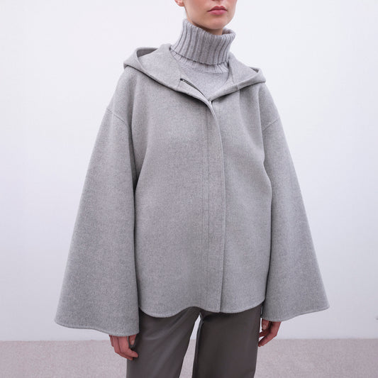 Valeria Wool Hooded Jacket in Light Grey Melange