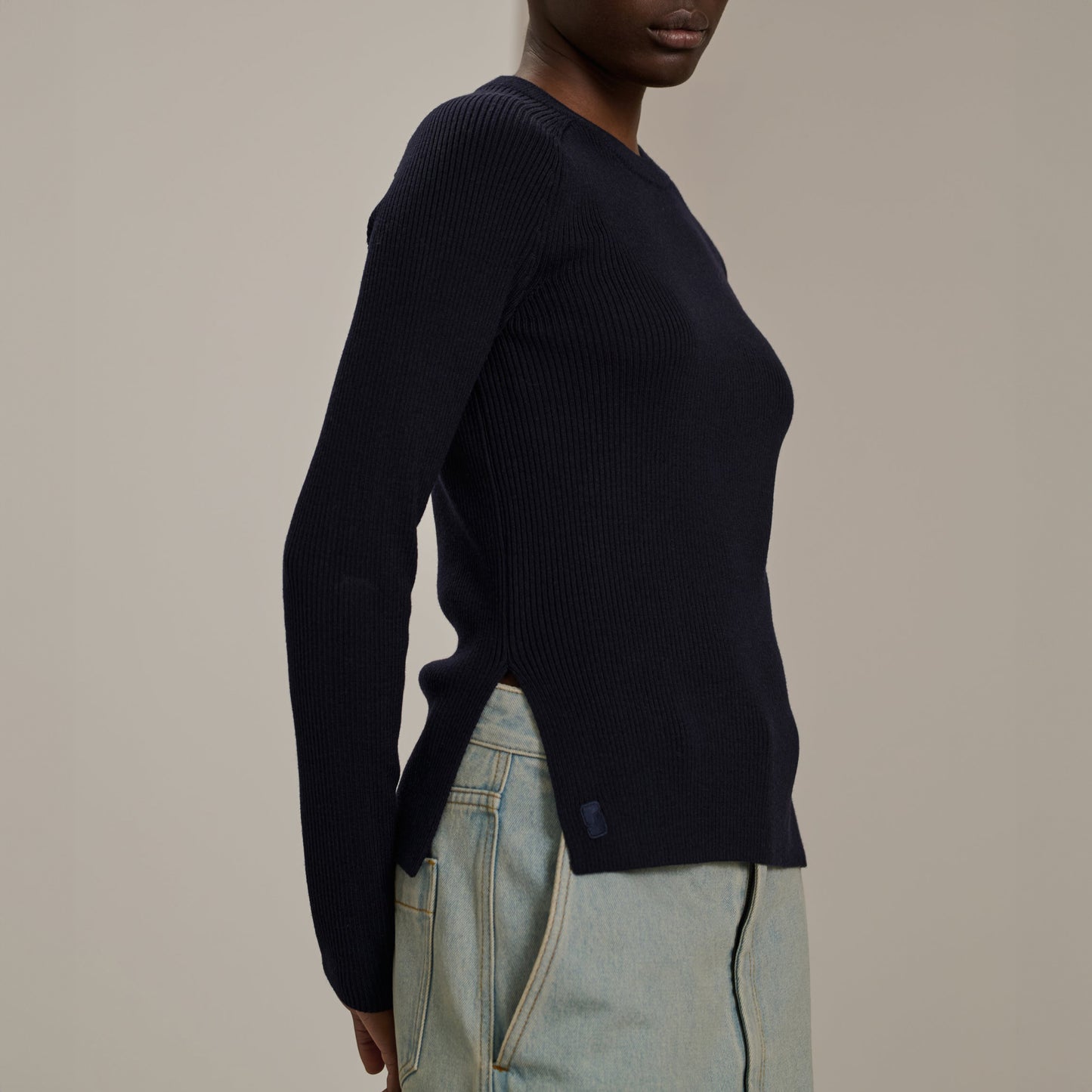 Verona Ribbed Pullover in Navy