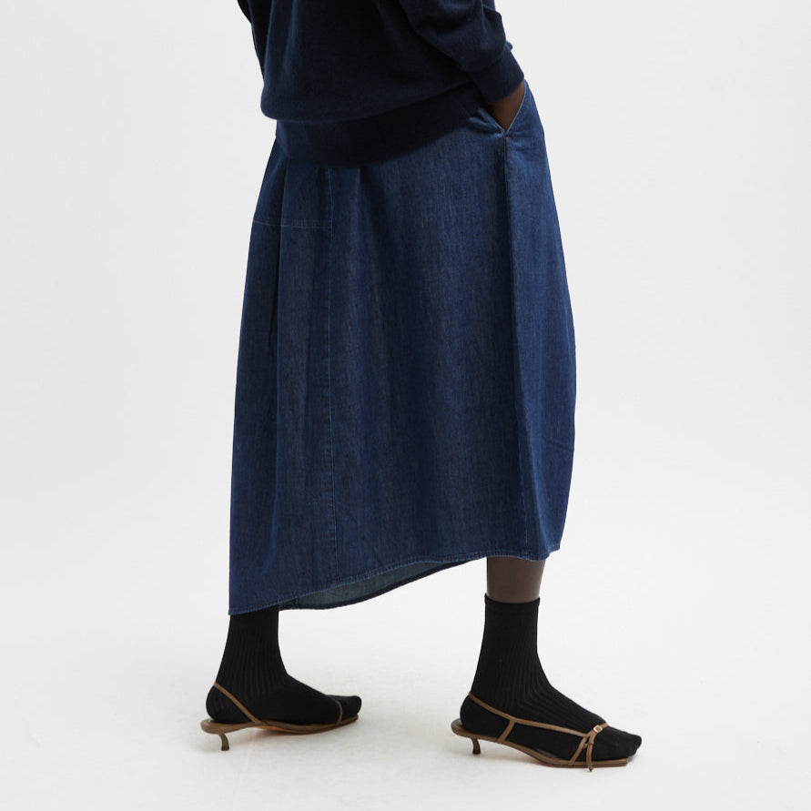 Asymmetrical Balloon Skirt in Indigo