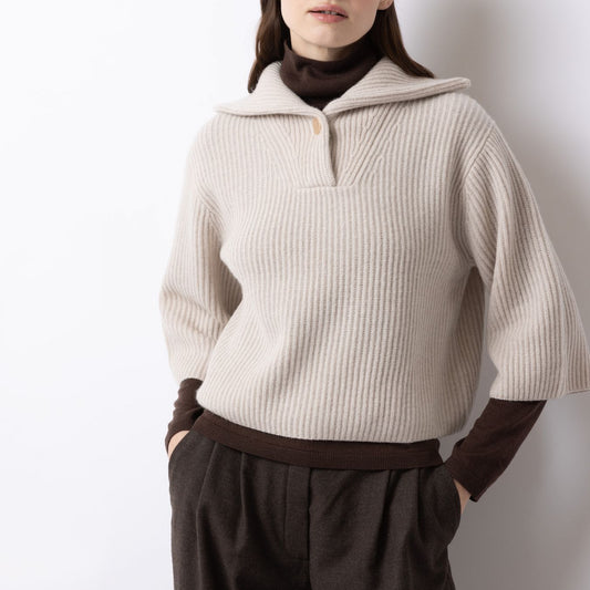 Ribbed Collared Pullover in Seed