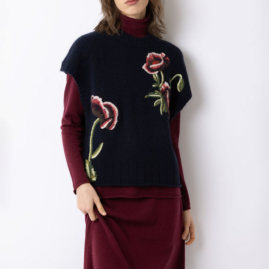 Embroidered Rose Pullover in Black