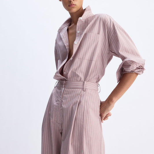 Watts Side Button Shirt in Rose Stripe