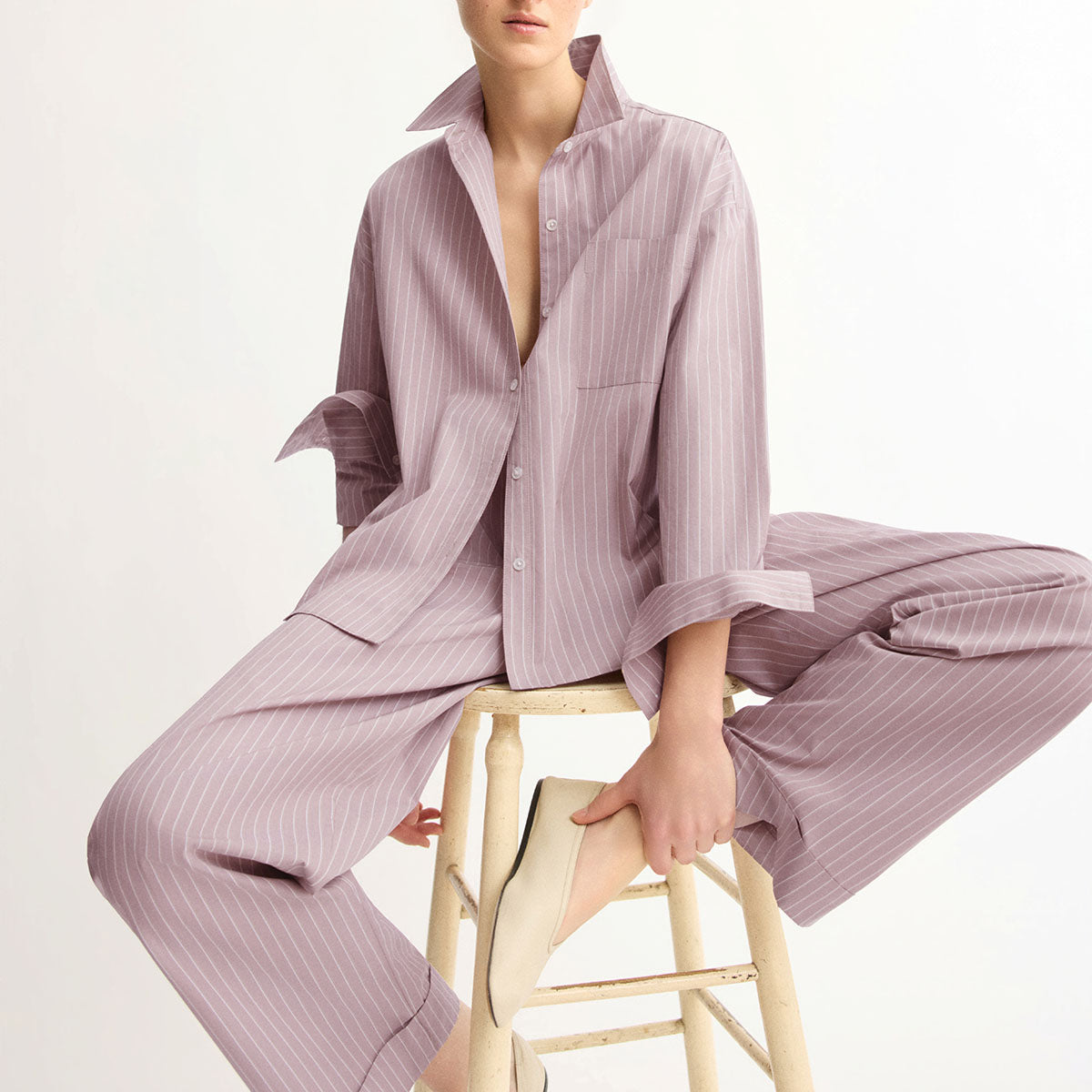 Watts Side Button Shirt in Rose Stripe